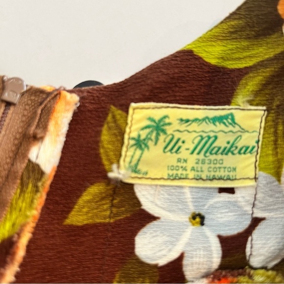 Vintage Ui-Maikai Bark Cloth Maxi Dress Hawaii Hibiscus Print Small - Picture 7 of 11
